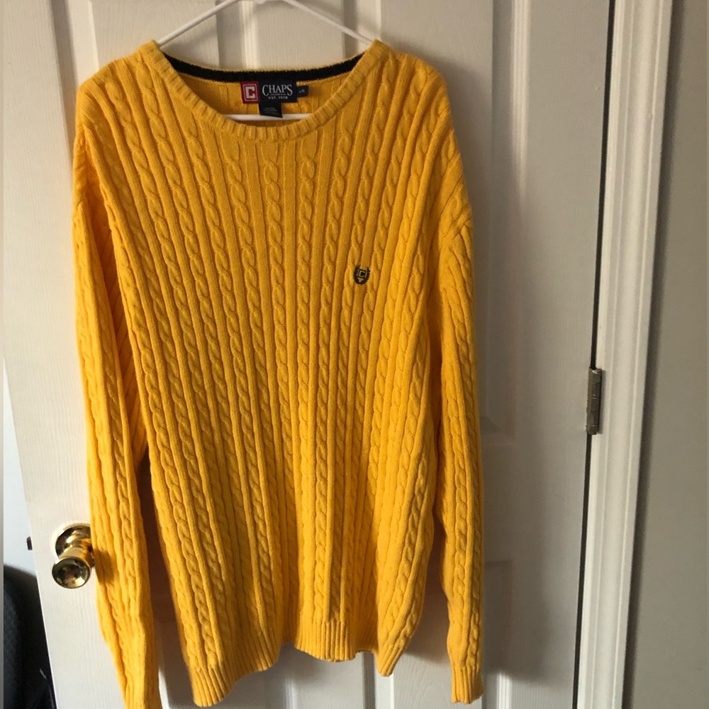 Chaps Yellow Cable Knit Crewneck Sweater, Men’s Size Large